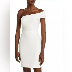 #338 AQUA FORMAL White One-Shoulder Scuba Crepe Bodycon Mini Dress